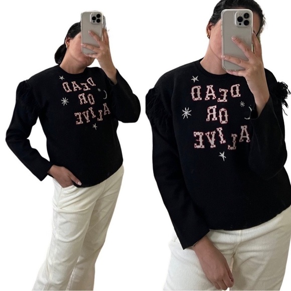 HAYLEY MENZIES Dead or Alive Fringe Knit Moon Star Sweater Sz S - Picture 3 of 6